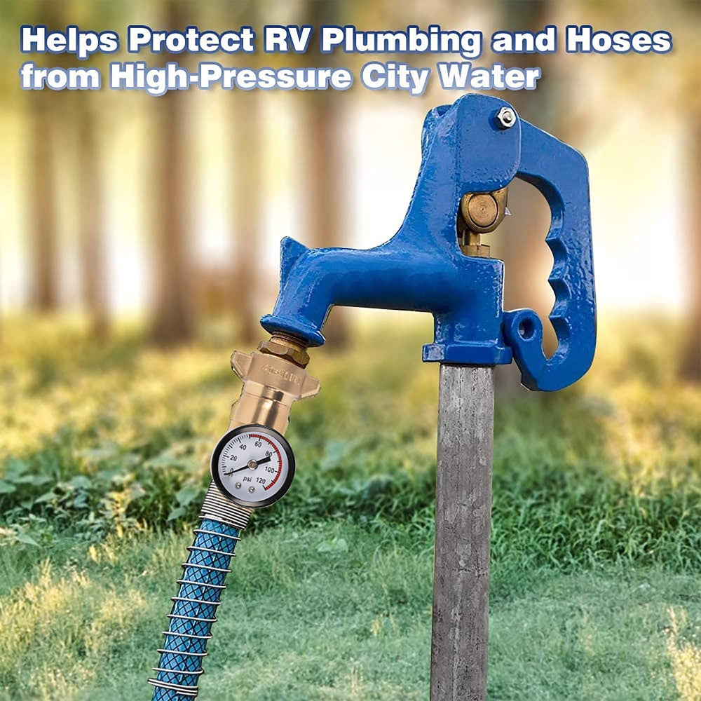 Hourleey high-flow regulator protects RV plumbing from sudden pressure spikes.