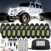 Hovano 20-pod white rock light kit illuminating trails with bright 6500K LEDs.