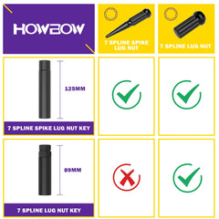 HOWBOW spike lug nuts socket key fitment guide and spline verification.