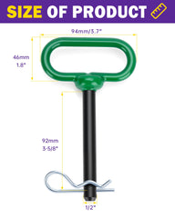 HOWBOW trailer hitch pin in use on a lawn mower or ATV setup.
