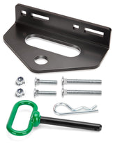 HOWBOW zero turn hitch pin in use, enabling quick attachment and secure towing.