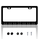 HOWKWAWY Black Cat license plate frame front view with durable stainless steel finish