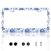 HOWKWAWY Blue White porcelain flowers license frame adds elegant style to your car.