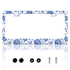 HOWKWAWY Blue White porcelain flowers license frame adds elegant style to your car.