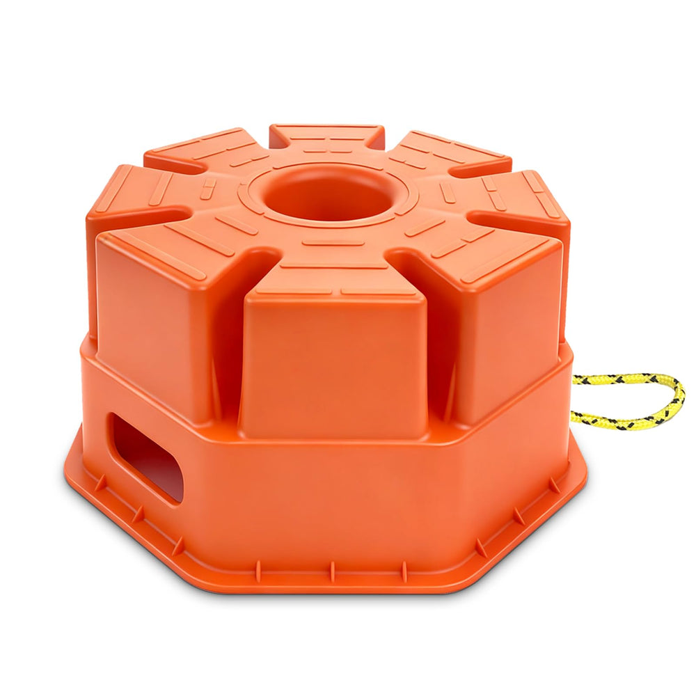 HOXWELL 6in trailer jack block with handle shown for easy transport and setup.