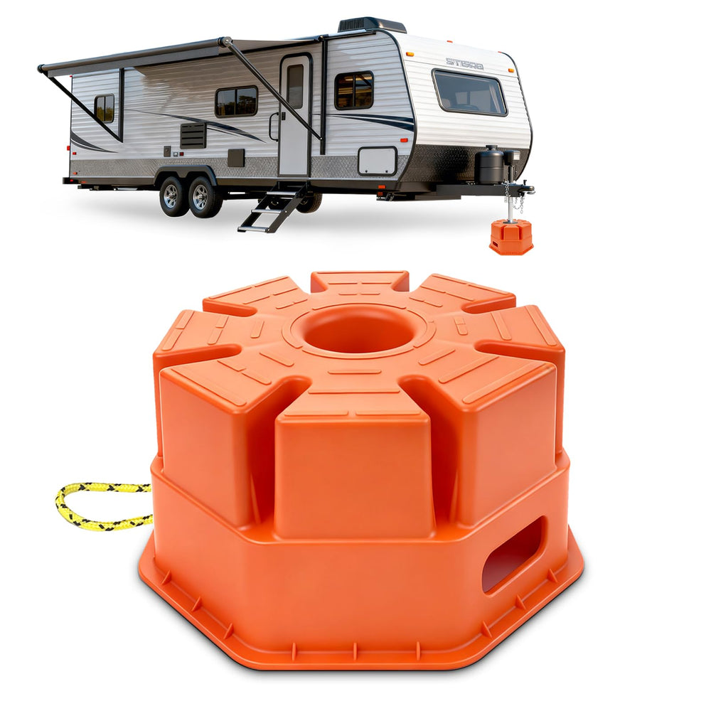 HOXWELL durable trailer stabilizer block provides solid footing on uneven ground.