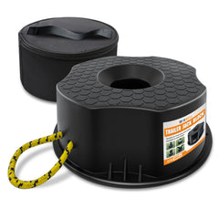 HOXWELL RV jack block with stable base improves trailer leveling on uneven ground.