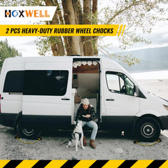 HOXWELL chocks in use with various vehicle types for parking safety