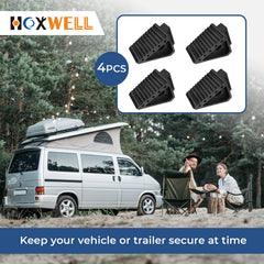 HOXWELL 4-pack wheel chocks ready for storage and quick use.