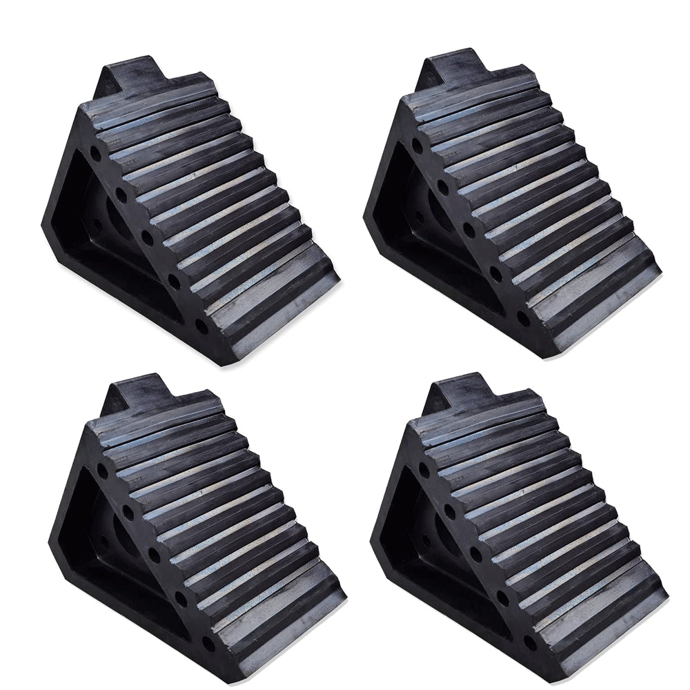 HOXWELL wheel chocks on ground offering reliable grip under a parked vehicle.