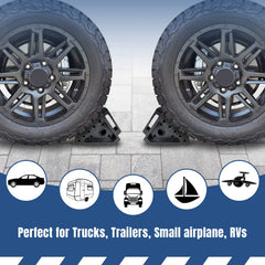 HOXWELL wheel chocks compatible with RVs, trailers, cars, and trucks.