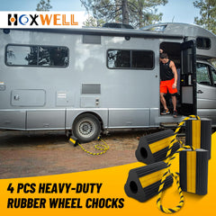 HOXWELL wheel chocks keep vehicles secure even in dim lighting.