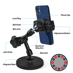 HOYXUN magnetic phone holder 360-degree arm enables flexible workout angles.