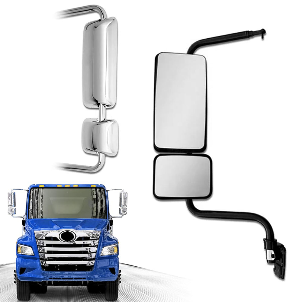 Hpdmauto chrome door mirror for Hino left driver side with wide rear view.