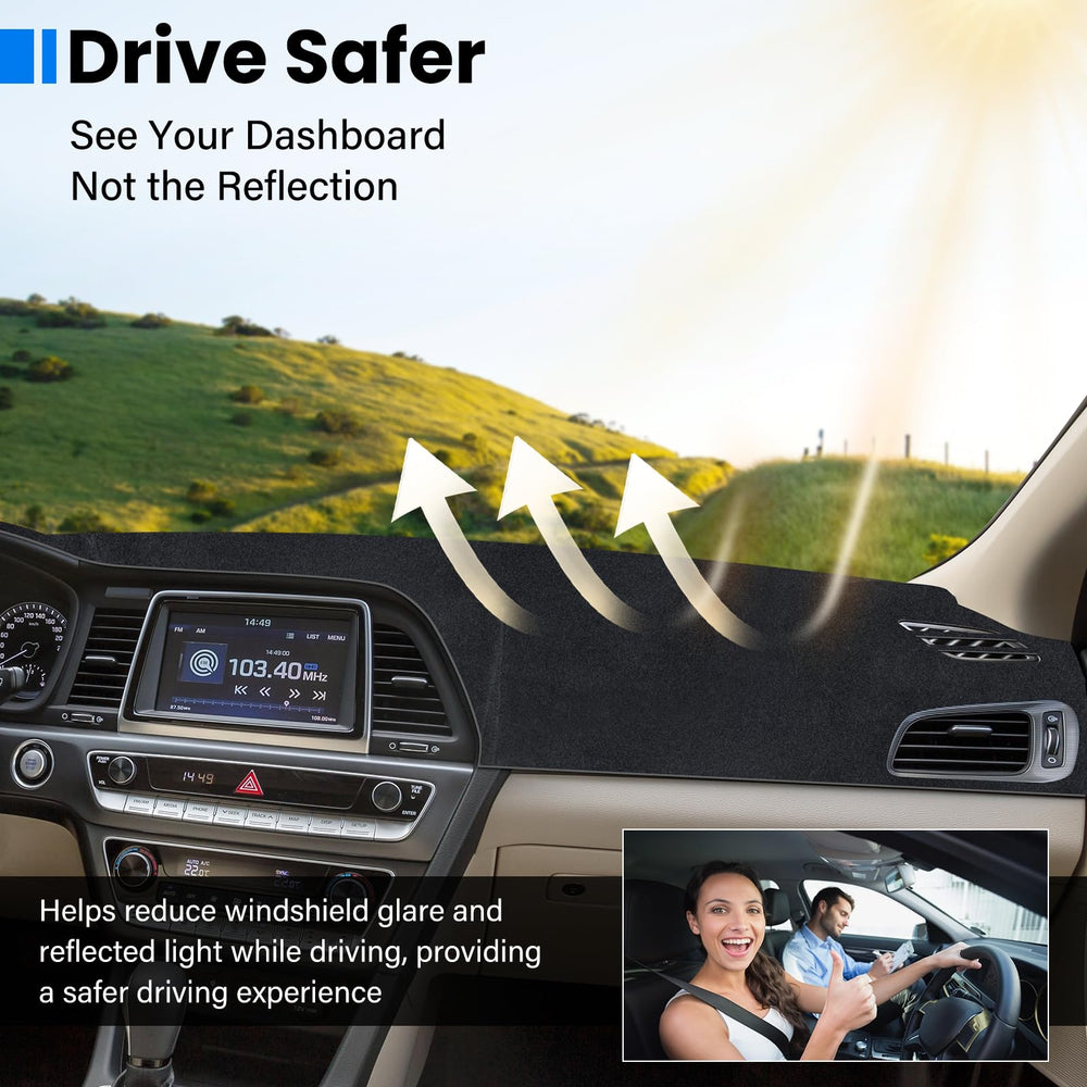 HPEVA dash mat reduces glare for clearer daytime driving.