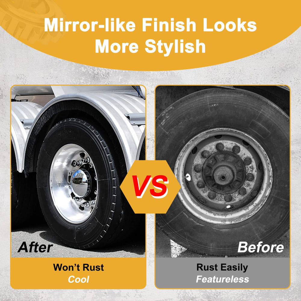 HQALTY mirror-finish axle covers give wheels a sleek, polished look