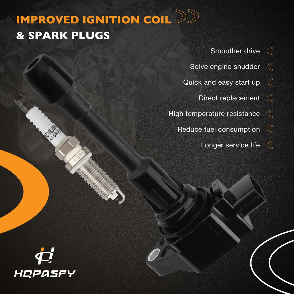 HQPASFY four iridium spark plugs close-up showing precision electrodes