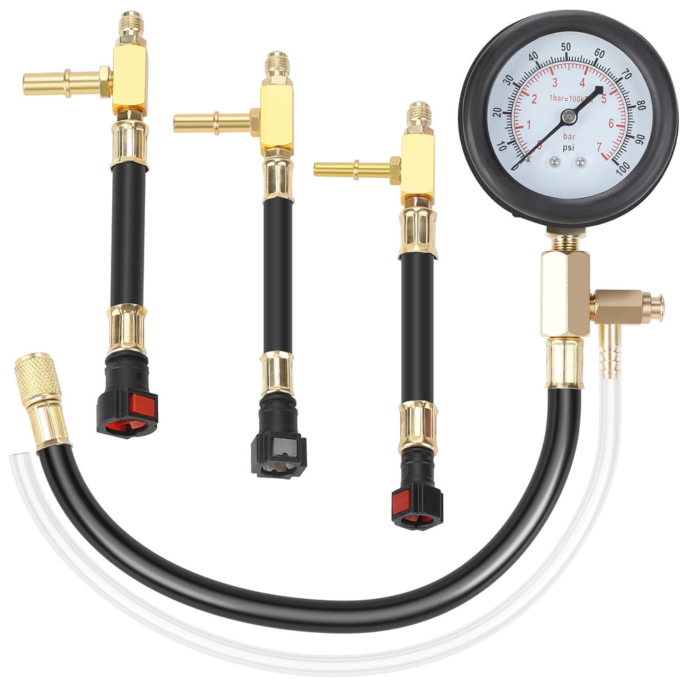 Hromee fuel pressure test kit with gauge and hose for accurate 0-100 psi engine testing