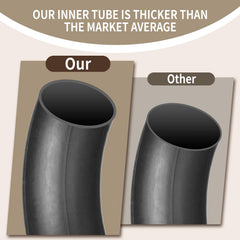 Hromra 21-inch inner tube inflation test image emphasizes strong grip and shock absorption.