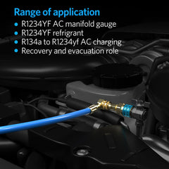 Versatile tool supporting recovery, evacuation, and recharge across R134A to R1234YF workflows.