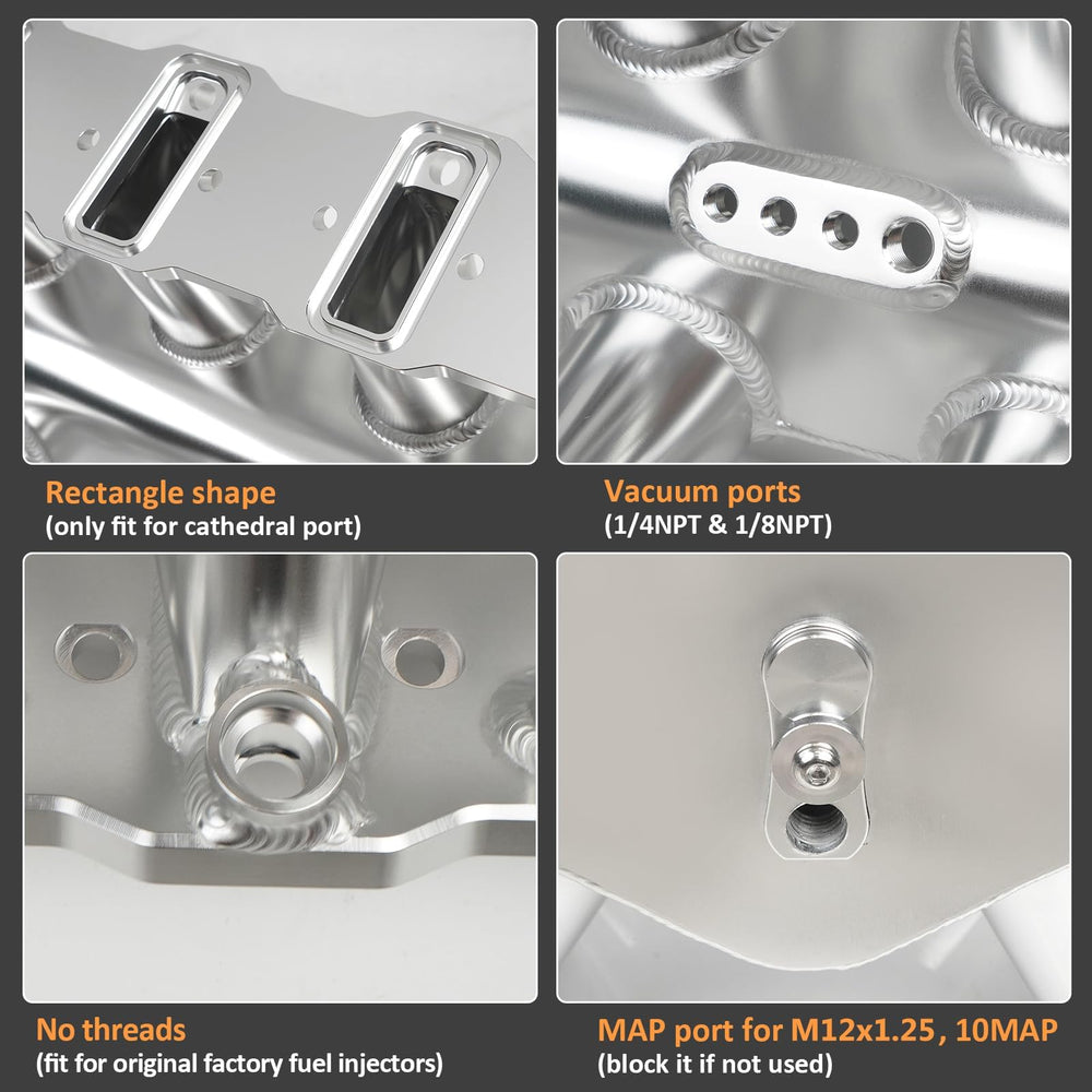 Htostar Racing LS intake manifold shows 210mm height for enhanced clearance and fitment.
