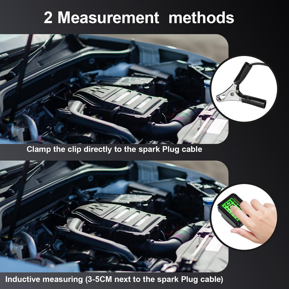 HTPREC tachometer with spark plug clamp for easy signal pickup