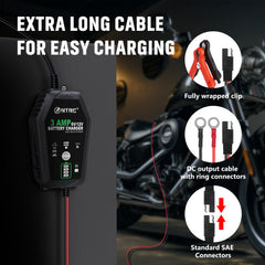 HTRC 3-Amp Charger includes 6.6 ft cable for flexible connections