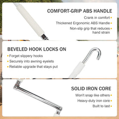 HUAALIUCHE beveled-hook crank secures into eyelets for slip-free operation.