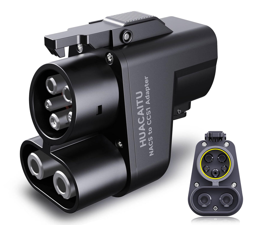 HUACAITU Tesla NACS to CCS adapter front view for compact on-the-go charging
