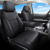 Huidasource Tacoma front seat covers shown in full coverage leather finish.