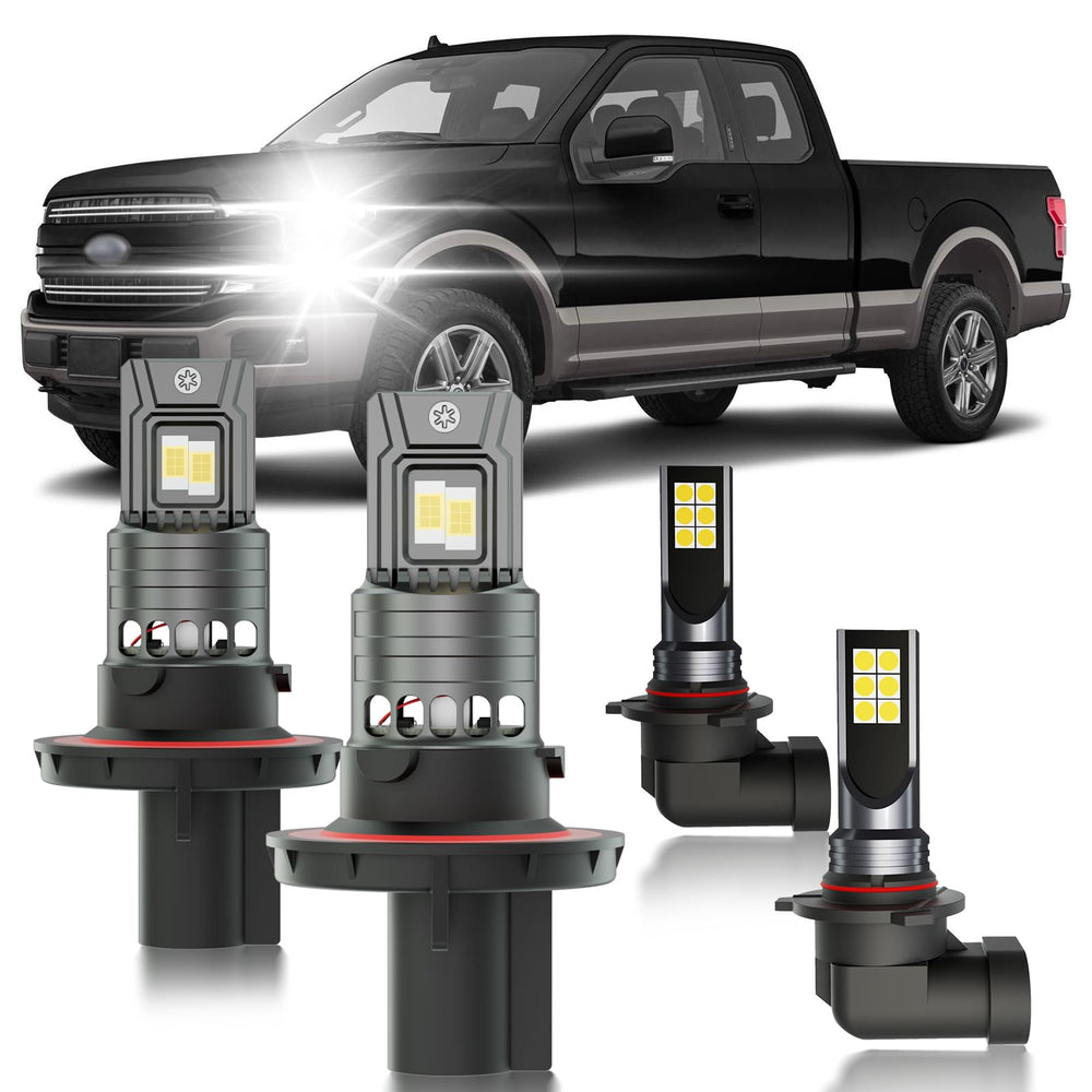 HUOKEDS F-150 dual-beam bulbs delivering crisp 6500K white light for night driving