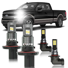 HUOKEDS F-150 dual-beam bulbs delivering crisp 6500K white light for night driving