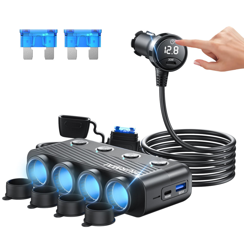 HURMAI cigarette lighter splitter 4-socket with independent switches for targeted power control