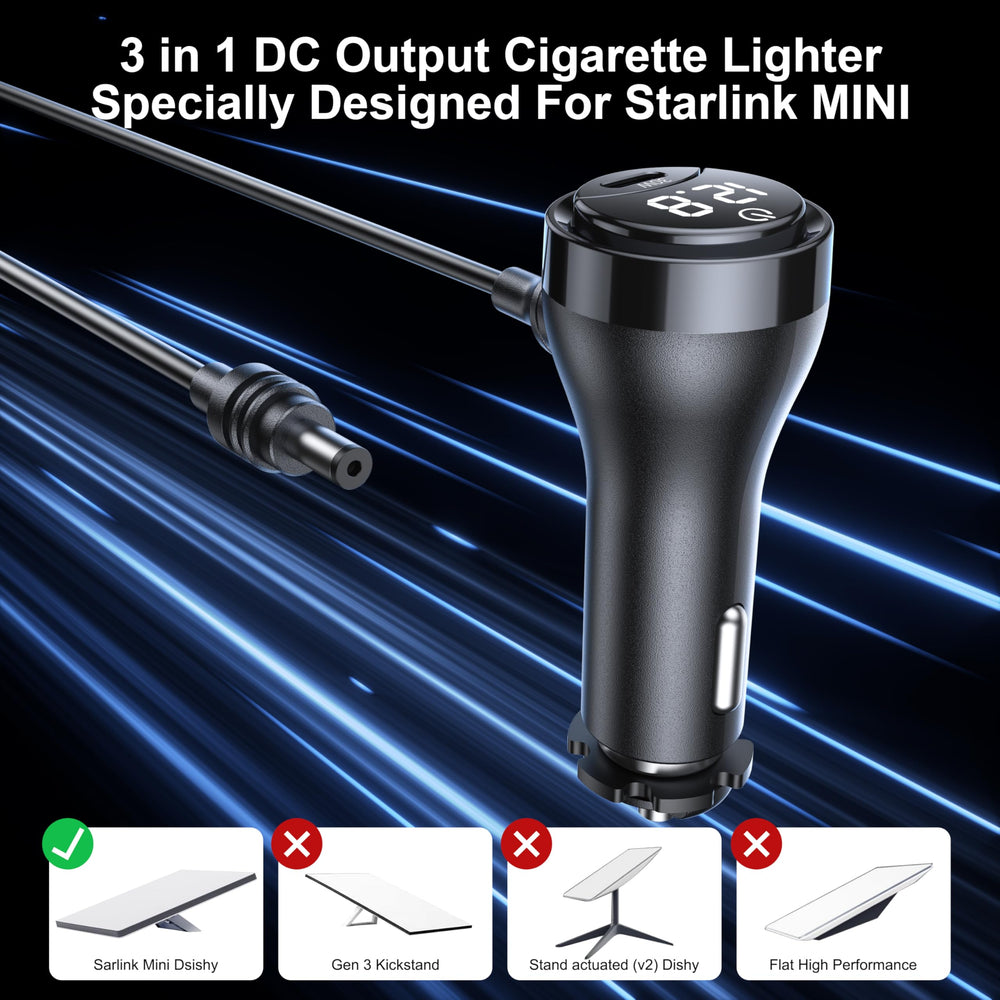 HURMAI Starlink Mini DC Cable with Voltage Display to monitor power on the road.