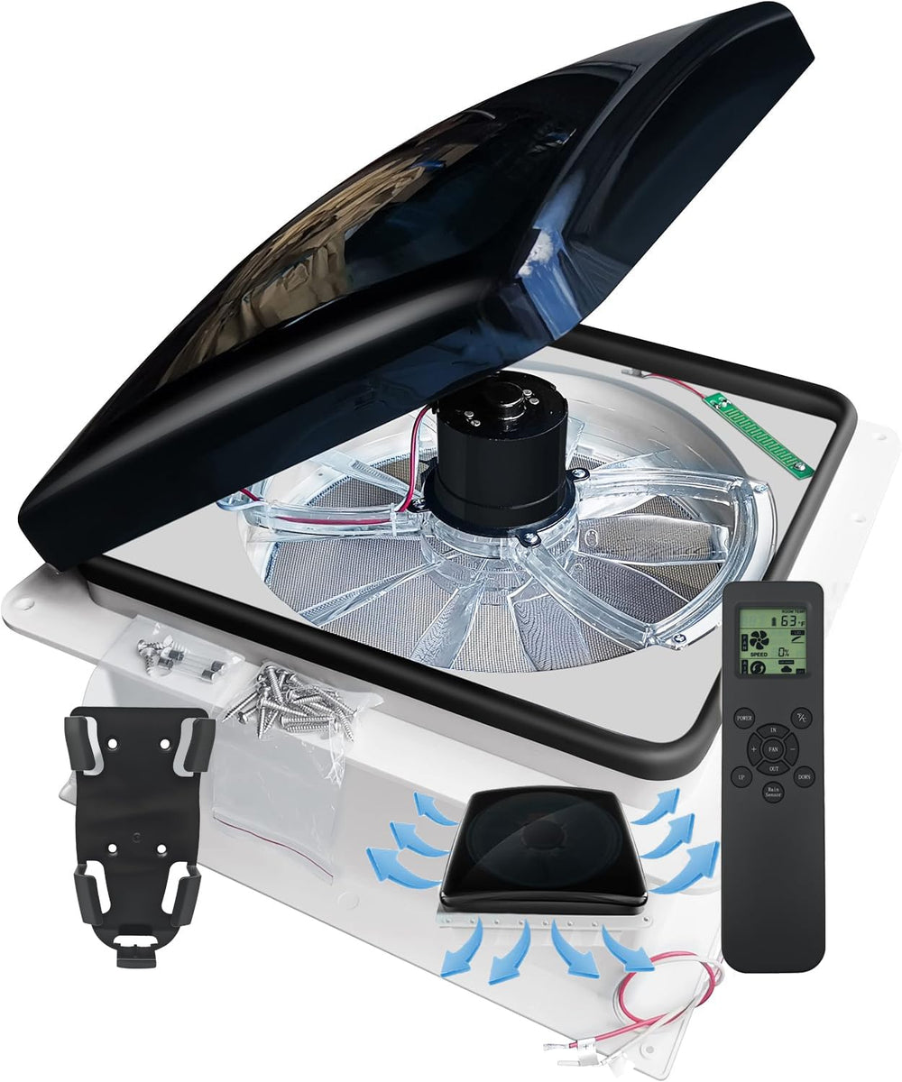 Hurrventer built-in rain shield roof fan provides all-weather RV ventilation.