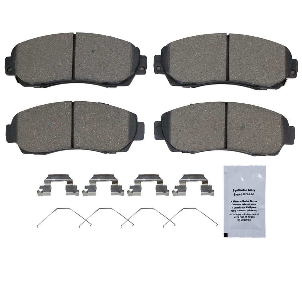 HUSCH D1521 front pads close-up highlighting slots and chamfers for noise reduction