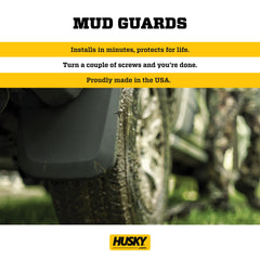 Husky Liners mud guards on Ram 3500 rear right prevent stones and spray.