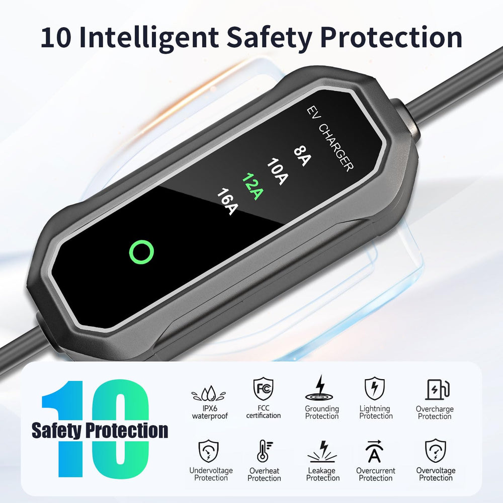 HUSTIAN Tesla Level 1/2 EV charger with NACS connector for Model Y/3/S/X charging.