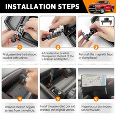 HUYINPJ Dodge Ram accessory mount integrates with dash for a cleaner cockpit.