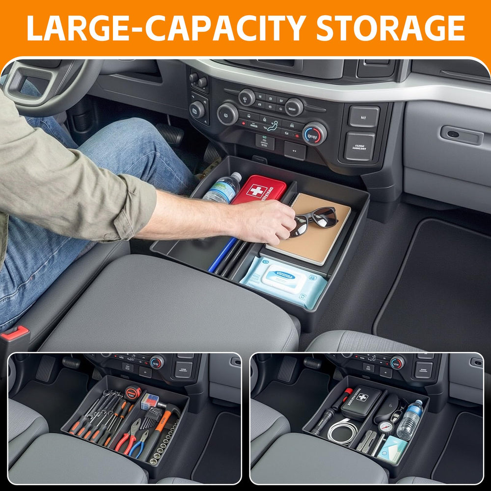 HUYINPJ under-seat storage shown with umbrella and licenses neatly stored