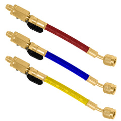 Hose and valve design helps minimize refrigerant loss during disconnection.