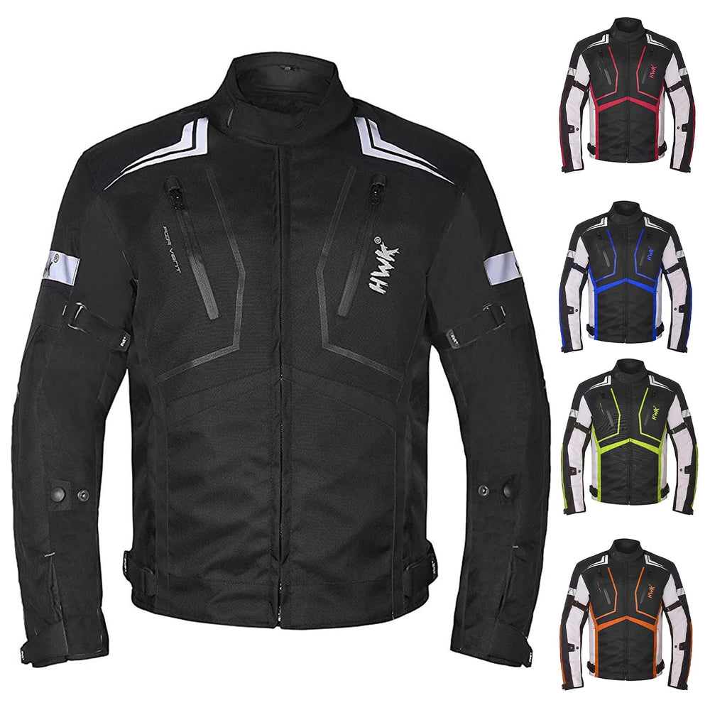 HWK Scorpion jacket front view shows armor protection for city riding.