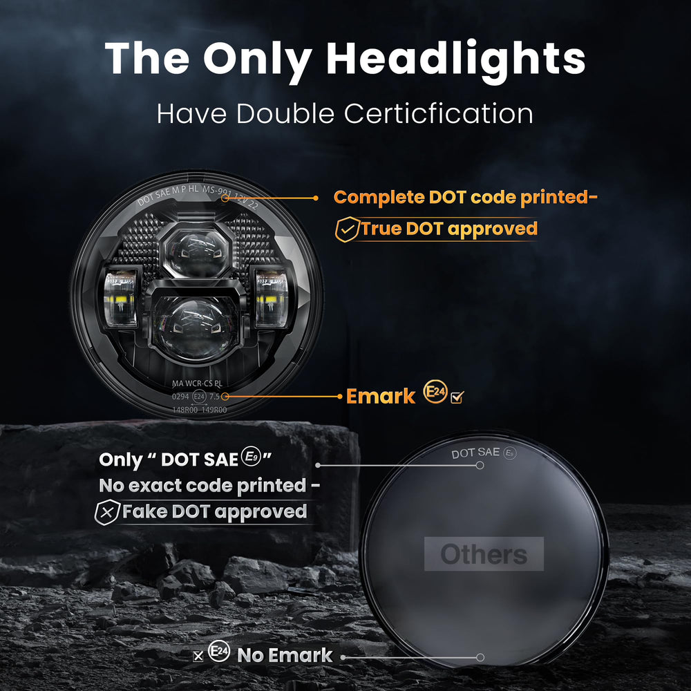 HWSTAR DOT SAE approved badge on the headlights