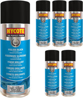 Hycote gloss black spray paint can with a high-shine finish for metal and plastics.