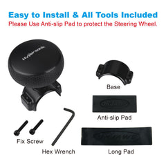 Hypersonic steering wheel knob safety features and comfortable design for long drives.