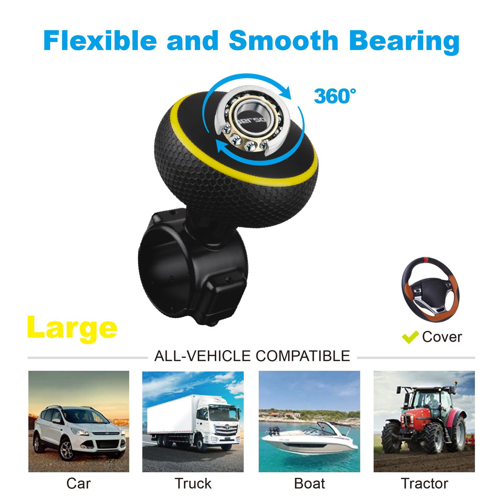 Hypersonic steering wheel knob smooth operation aids long drives.