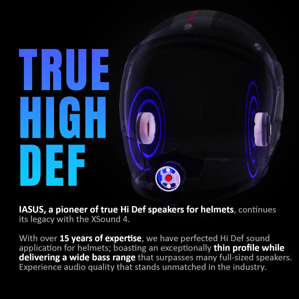 I A S U S XSound 4 aluminum-chassis with 45mm drivers close-up for high-fidelity sound.