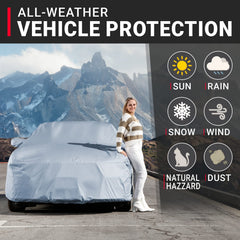 iCarCover Mustang rear view highlights full exterior coverage and weather resistance.