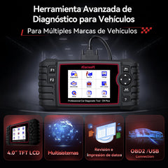 iCarsoft CR PLUS packaging contents image showing included cables and manual.