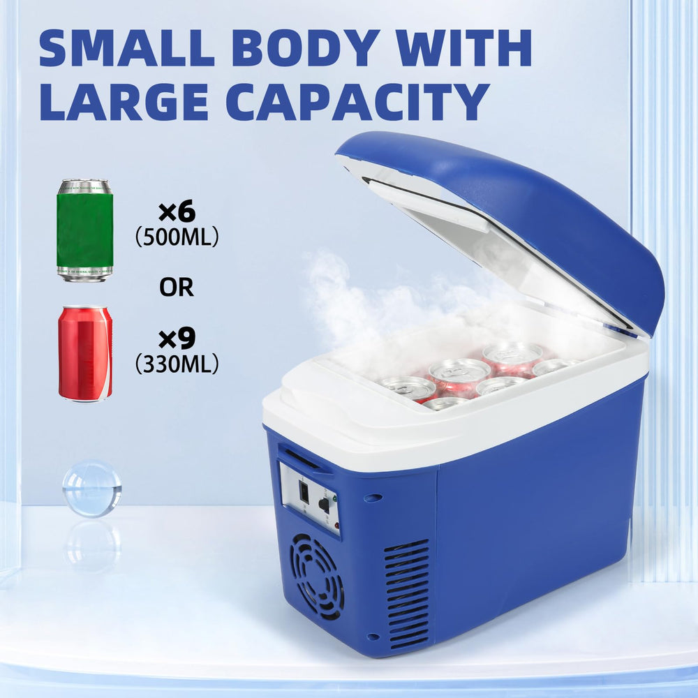 Iceblue mini fridge portable design, compact for desks and small spaces.